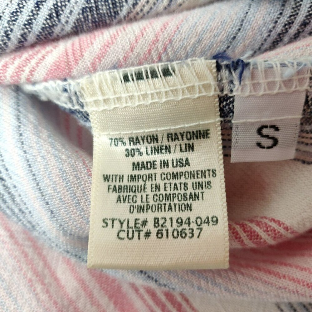 Cloth & Stone Frayed Hem Button Front Top Size Small Pink Blue Striped Shirt - Picture 8 of 10
